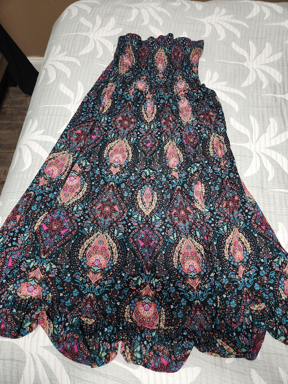 Boho Paisley Strapless Maxi Dress in Black and Teal torrid 2x